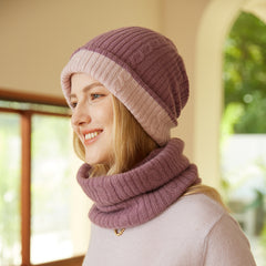 Women's 100% Pure Cashmere Double-sided Color Block Cable Knit Warm Cashmere Hat