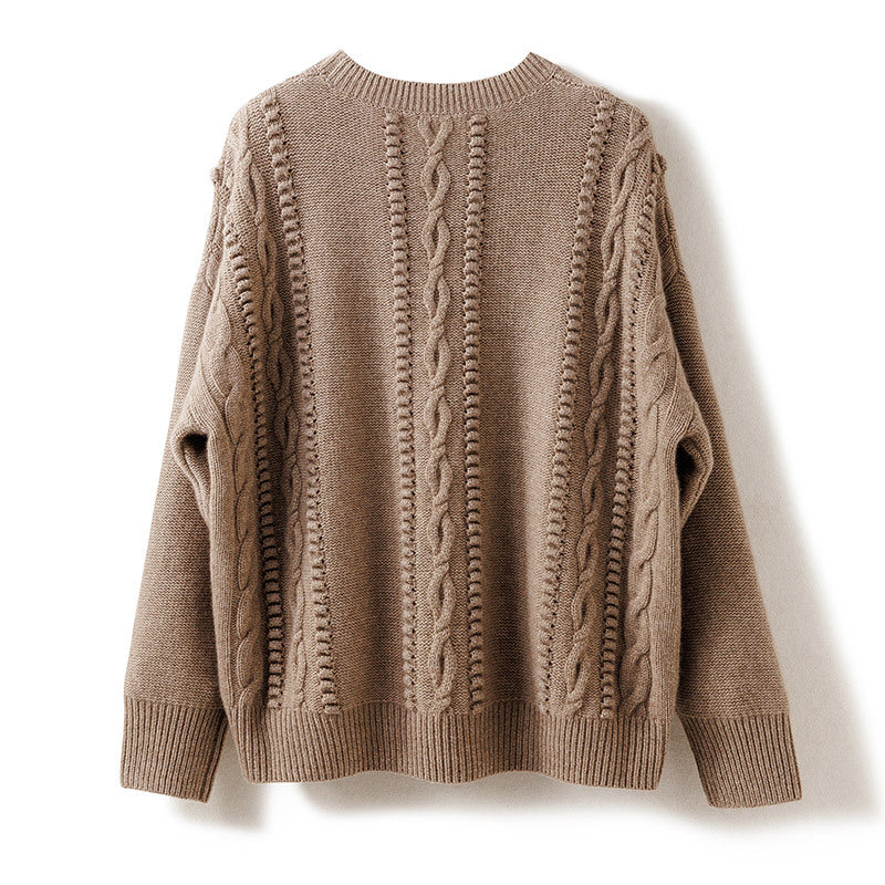 Round Neck Long-sleeved Pullover Hand-crocheted Thickened  Cashmere Sweater