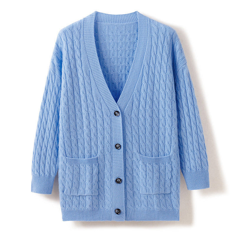 Single-breasted Casual Soft Waxy Sweater Jacket Thickened Cashmere Cardigan