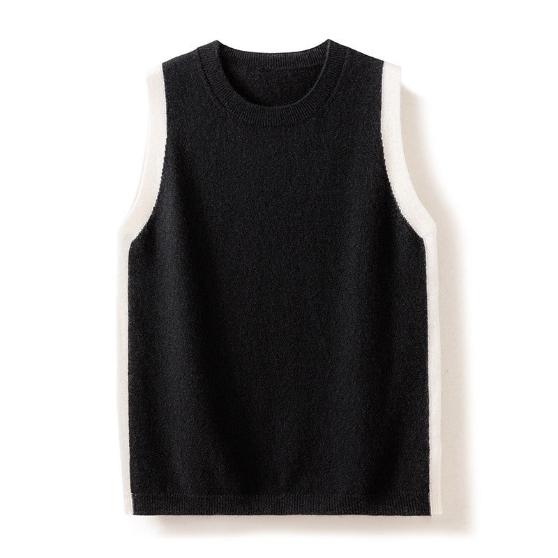 Round Neck Sleeveless Vest Color-blocked Bottoming Slim Cashmere Shirt Knitted Top