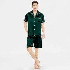 Men's Luxury Silk Sleepwear 100% Silk Short Sleeve Pajamas Set Short Silk Nightwear