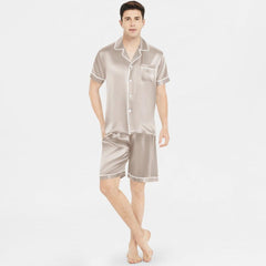 Men's Luxury Silk Sleepwear 100% Silk Short Sleeve Pajamas Set Short Silk Nightwear