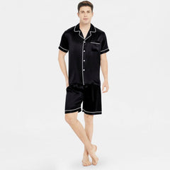 Men's Luxury Silk Sleepwear 100% Silk Short Sleeve Pajamas Set Short Silk Nightwear