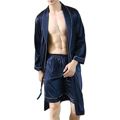 Casual Silk Kimono Robe Short Men's Silk Bathrobe Silk Robe