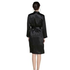 Mid Length V Neck Long Sleeves Silk Robe for Women