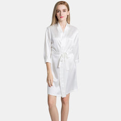 100% Pure Silk Bathrobe with Belt Short Silk Robe for Women