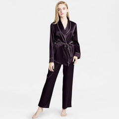 Mulberry Silk Pajamas for Women's Long Sleeves with Adjustable Belt