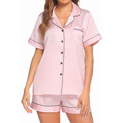 Short Silk Pajamas 100% Silk Short Sleeve Sleepwear Two-Piece Pajamas Set