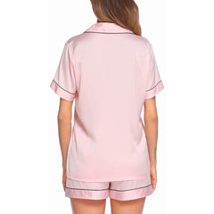 Short Silk Pajamas 100% Silk Short Sleeve Sleepwear Two-Piece Pajamas Set