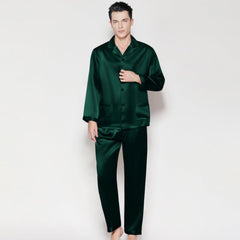 Men's Silk Sleepwear 100% Silk Sleeve Pajamas Set Long Silk Nightwear