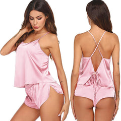 Short Women Silk Sleepwear Silk Lace Camisole Set For Women