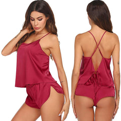 Short Women Silk Sleepwear Silk Lace Camisole Set For Women