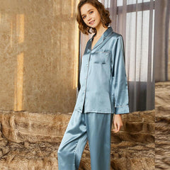 Classic Silk Long Sleeves Two Pajamas Set Sleepwear