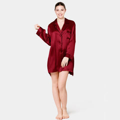 Women Silk Nightshirt Long Sleeve Real Mulberry Silk Ladies Nightgowns