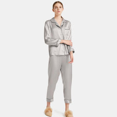 Women's Capri-pants Silk Pajamas Set Long Sleeve Real Mulberry Comfy Silk Two Piece Pajamas Set