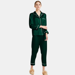 Women's Capri-pants Silk Pajamas Set Long Sleeve Real Mulberry Comfy Silk Two Piece Pajamas Set