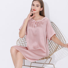 Simple Women Silk Nightgown With Lace Short Sleeves Classic Silk Sleepwear