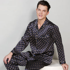 Men's Silk Sleepwear 100% Silk Sleeve Pajamas Set Long Silk Nightwear