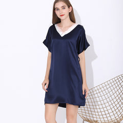 Comfortable Sleeved Silk Short Nightgown With Belt Women Luxury Sleepwear