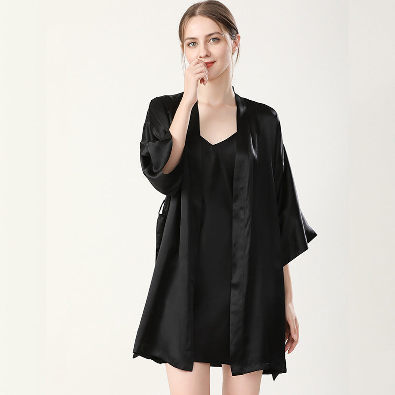 100% Silk  V Neck Long Sleeves Silk Robe Silk Set For Women
