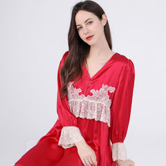 Women Lace Sexy Half Sleeve Silk Nightgown  Nighties Wear