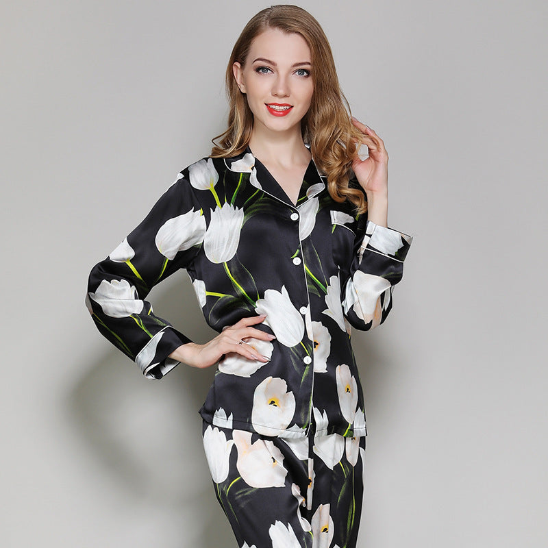 100% Mulberry Silk Luxury Full Length Long Silk Pajama Set For Women