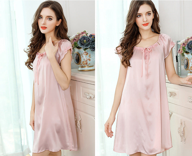 Short-Sleeve Ruched Silk Nightgown For Women