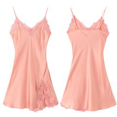 Sexy Adjusted Strap Nightdress Lace Short Silk Slip Nightgown