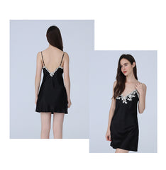 V Neck With Lace Split Women's Silk Nightgown Ladies Silk Nightwear