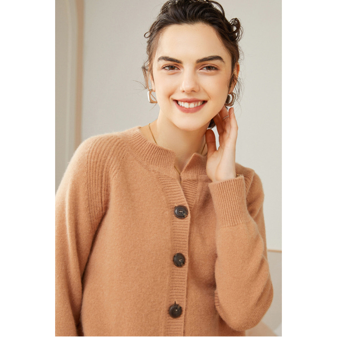 Women's 100% Pure Cashmere Cardigan Button Front Long Sleeve Crew Neck Warm Cashmere Cardigan