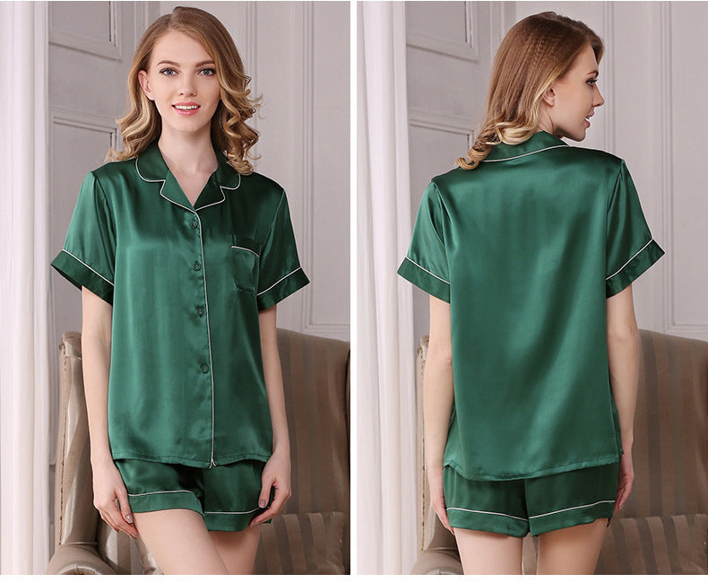 Women's Luxury Silk Sleepwear 100% Silk Short Sleeve Top Boxer Short Pajamas Set (multi-colors)