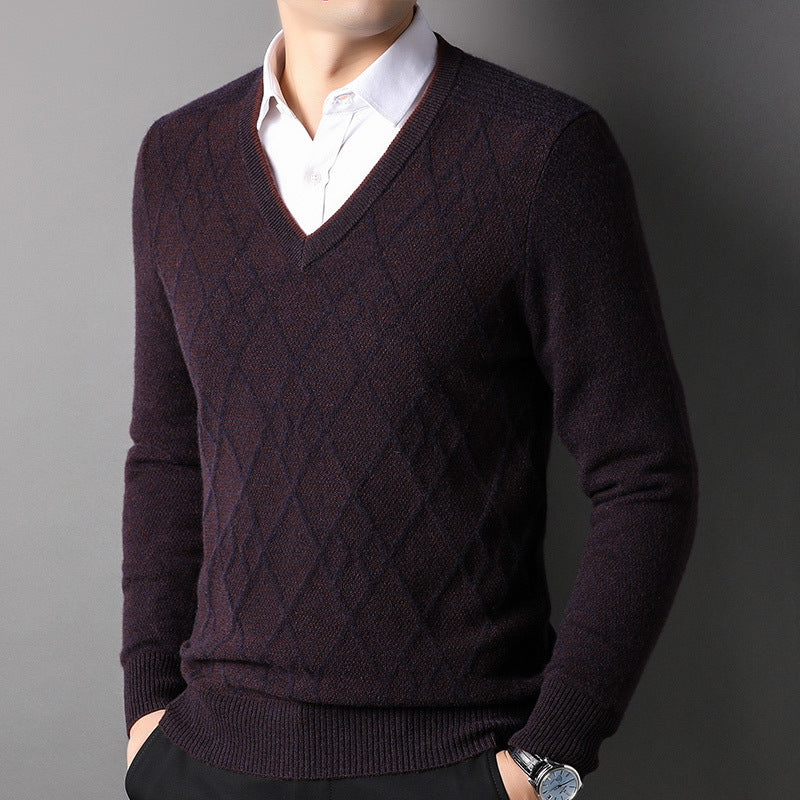 Pure Cashmere Sweater for Men V Neck Long Sleeve Cashmere Sweater