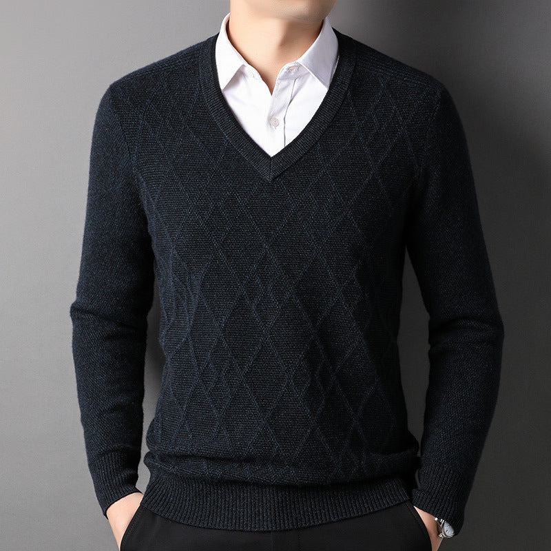 Pure Cashmere Sweater for Men V Neck Long Sleeve Cashmere Sweater
