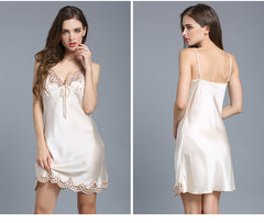 Sexy Adjusted Strap Nightdress Lace Short Silk Slip Nightgown for Women