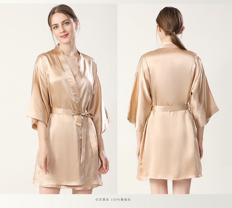 100% Silk  V Neck Long Sleeves Silk Robe Silk Set For Women