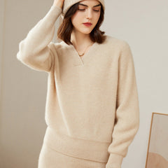 Women 100% Pure V Neck Cashmere Sweater Classic Long Sleeve Loose Pullover Cashmere Sweater