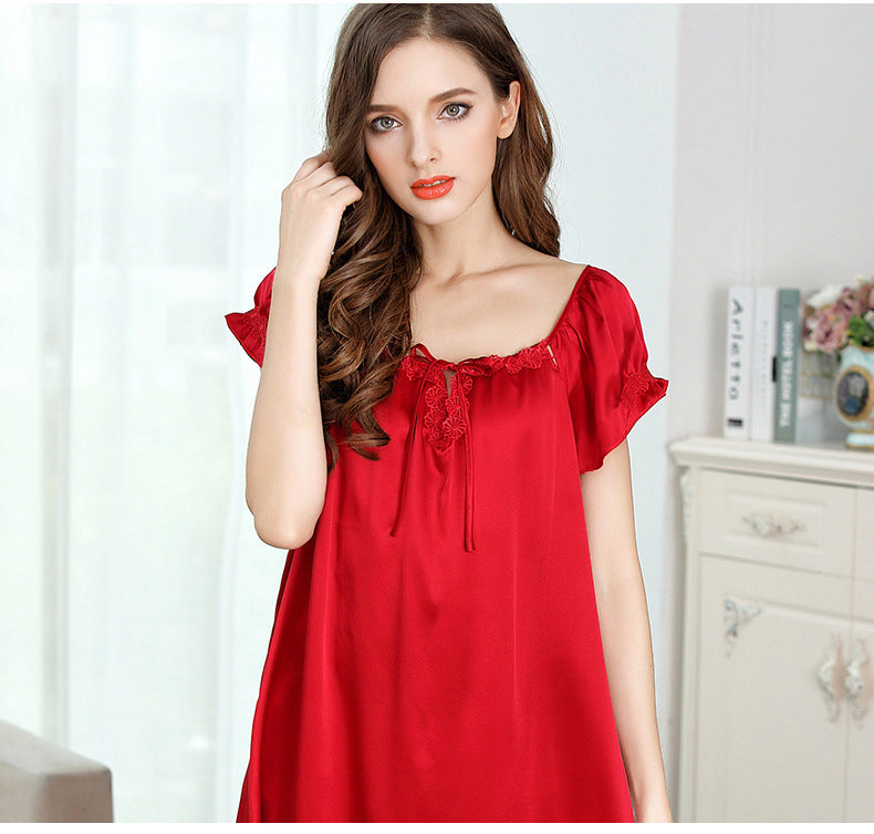 Short-Sleeve Ruched Silk Nightgown For Women