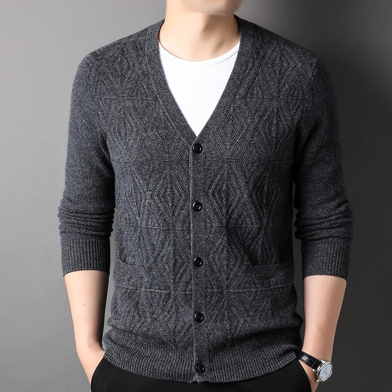100% Pure Cashmere Cardigan for Men Long Sleeve Button Front Cashmere Cardigan