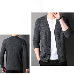 100% Pure Cashmere Cardigan for Men Long Sleeve Button Front Cashmere Cardigan
