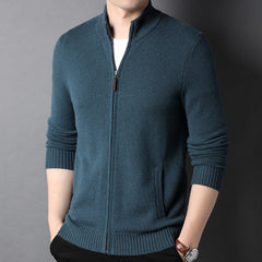 Men's 100% Pure Cashmere Cardigan Full Zip Long Sleeve Stand Collar Cashmere Cardigan