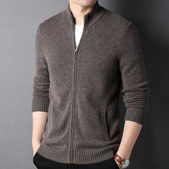 Men's 100% Pure Cashmere Cardigan Full Zip Long Sleeve Stand Collar Cashmere Cardigan