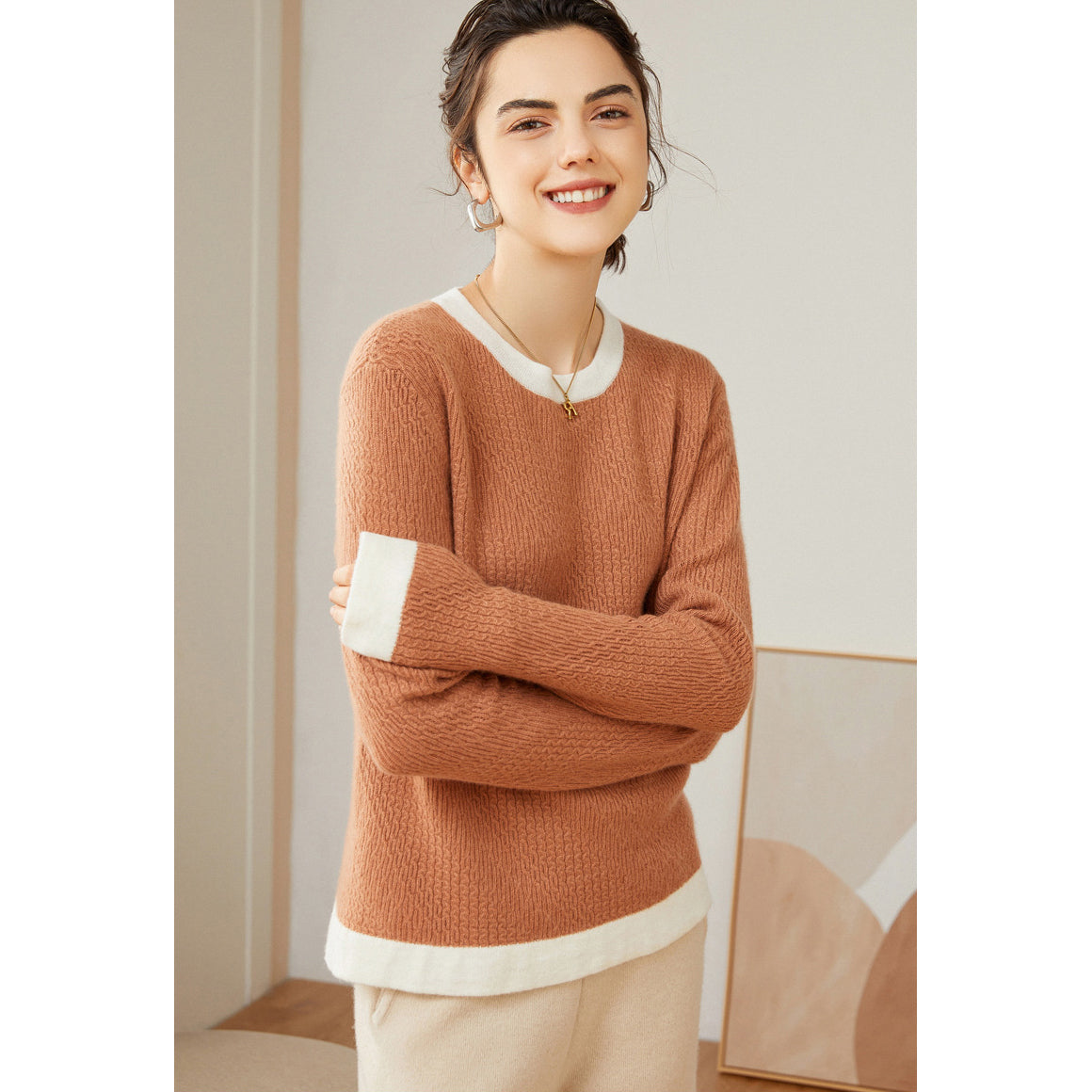 100% Pure Women Cashmere Sweater Mixed Long Sleeve Pullover Cashmere Sweater