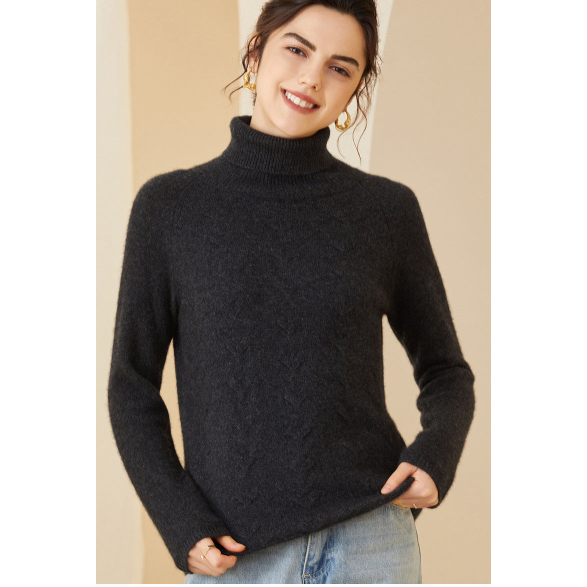 Women's Pure Pullover Turtleneck Cashmere Sweater Long Sleeve Warm Cashmere Tops