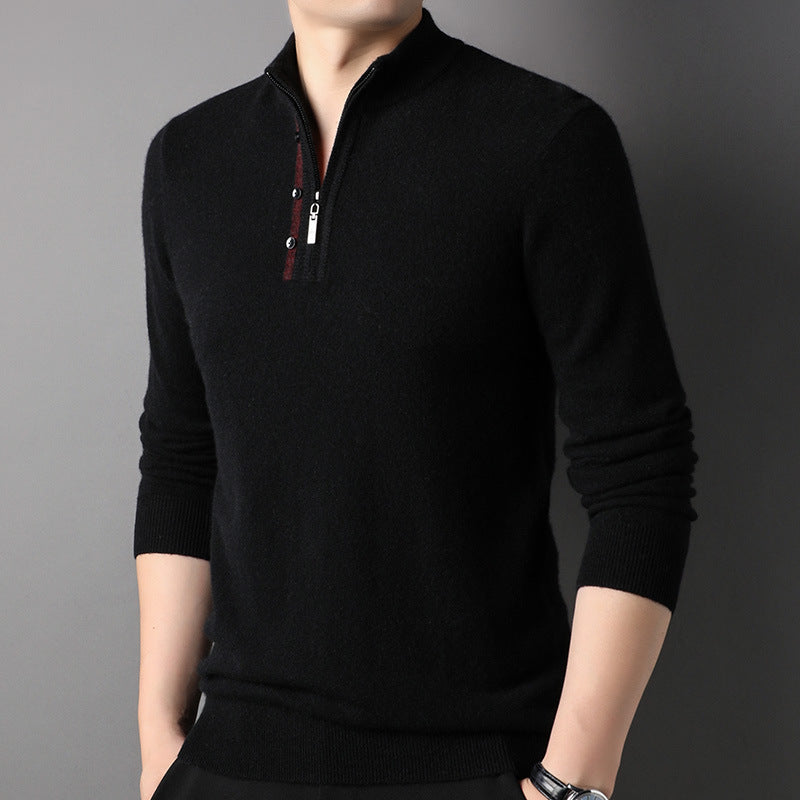 Men's 100% Pure Cashmere Sweater Half Zip Mock Neck Pullover Cashmere Sweater