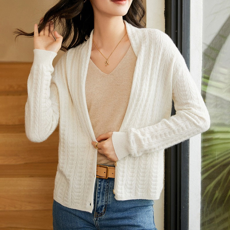 100% Pure v neck Cashmere Cardigan for Women Button Front Long Sleeve Cashmere Cardigan