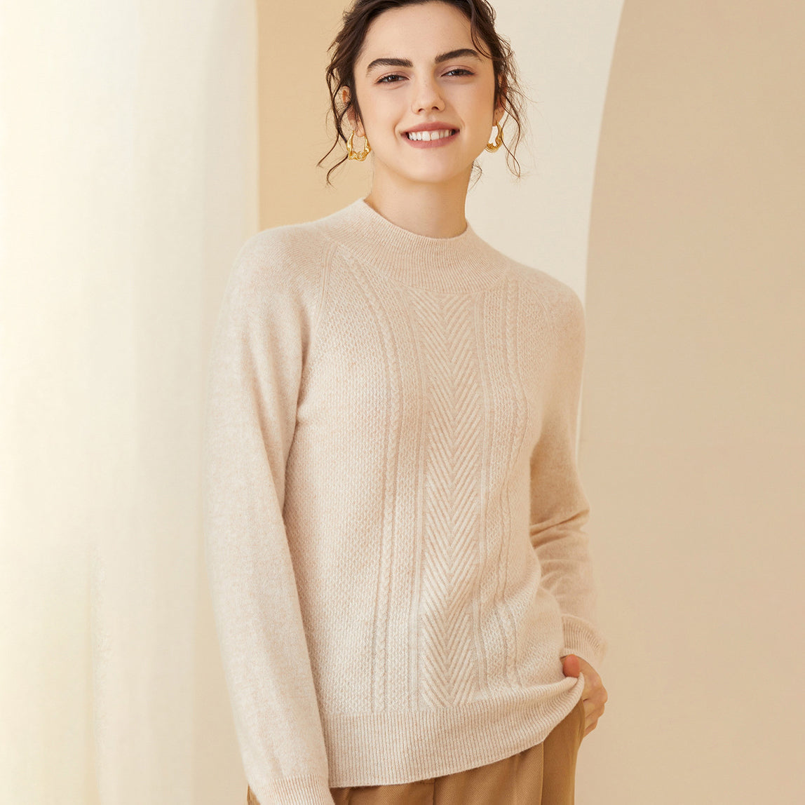 Pure Mockneck Cashmere Sweater for Women  Long Sleeve 100% Cashmere Sweater