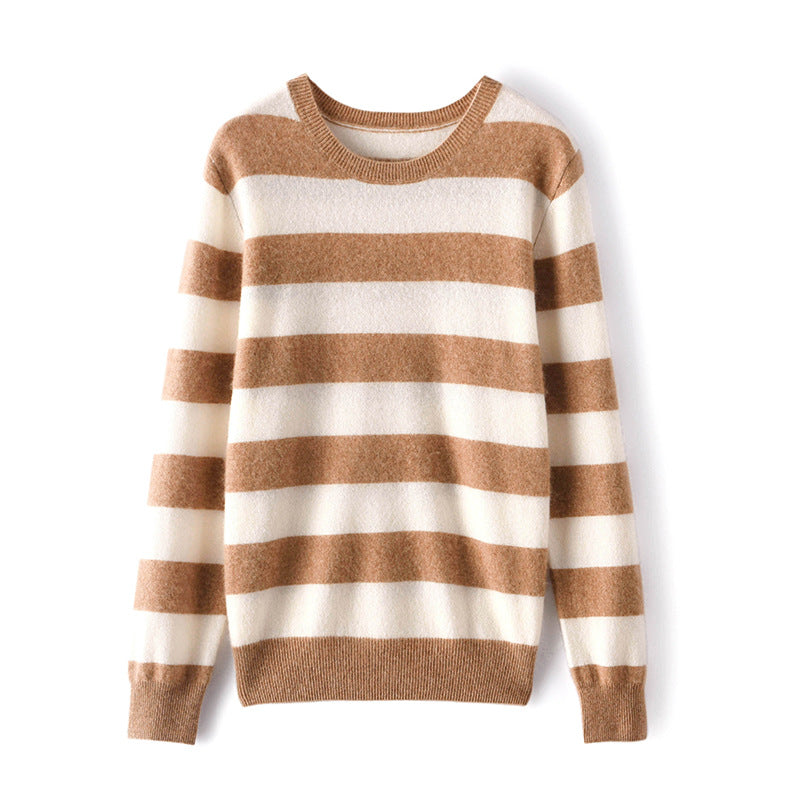 Stripe Women Cashmere Sweater Long Sleeve Pullover Cashmere Sweater