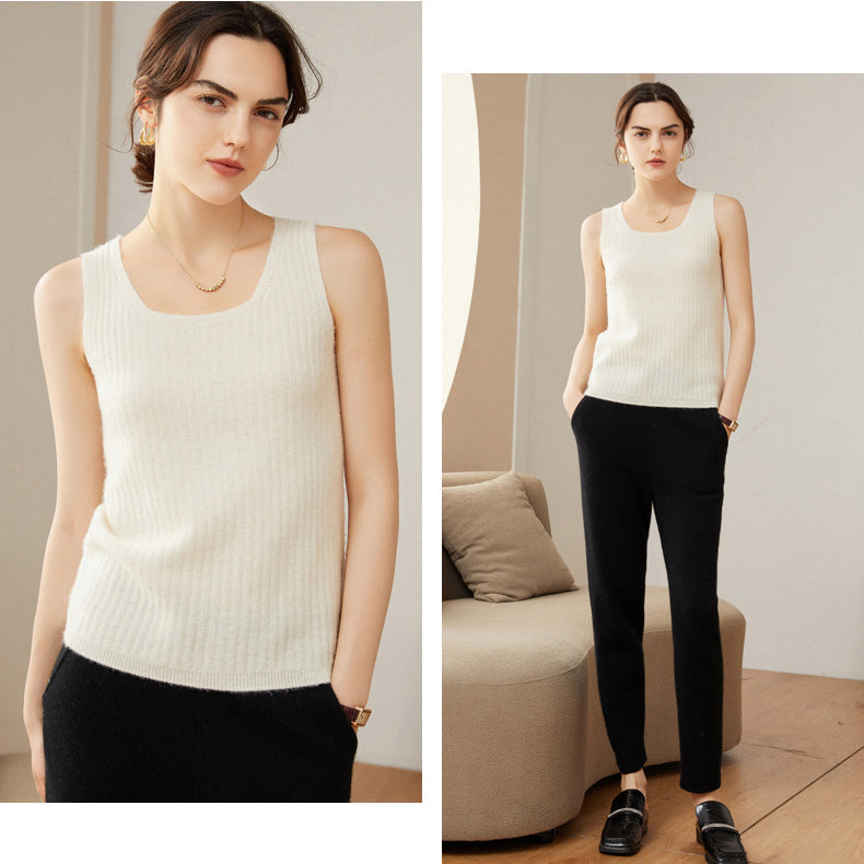 Women's 100% Pure Cashmere Sweater Tank Top Sleeveless Square Neck Cashmere Tops