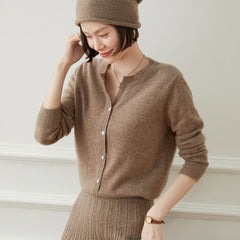 Cashmere Cardigan for Women Button Front Long Sleeve Crew Neck Cashmere Cardigan Tops