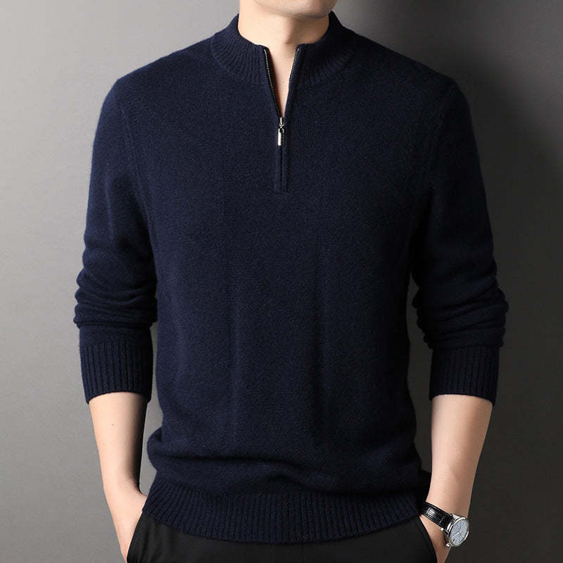 Men's 100% Pure Cashmere Sweater  Half Zip Long Sleeve Stand Collar Pullover Casual Sweater for Men